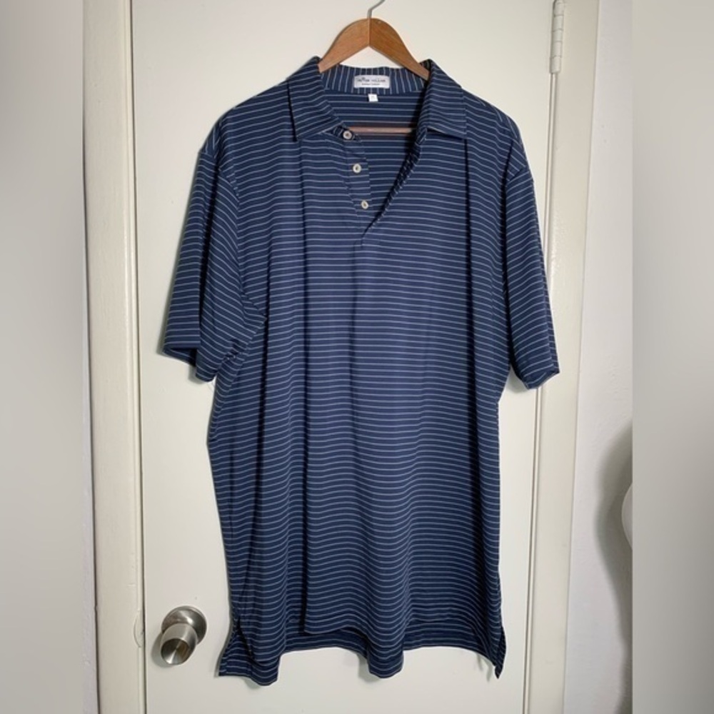 Peter Millar, blue and white striped Ben E. Keith short sleeve polo size XL